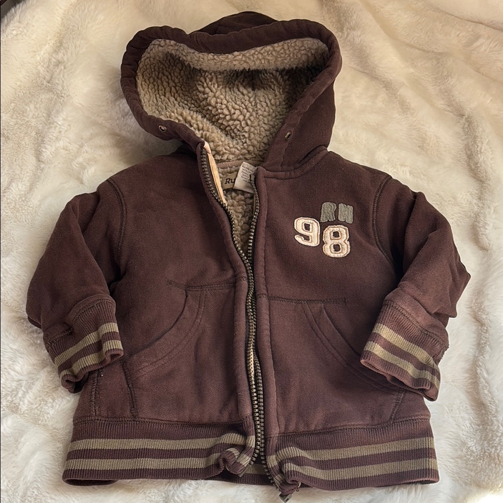 Brown Hooded Jacket with Embroidered Details